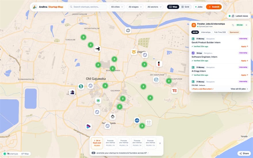 Andhra Startup Map — 28 districts, verified provenance & jobs pipeline