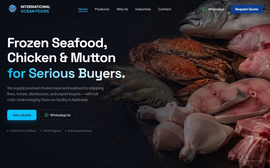 International Ocean Foods — Cold-chain seafood, sold by the container